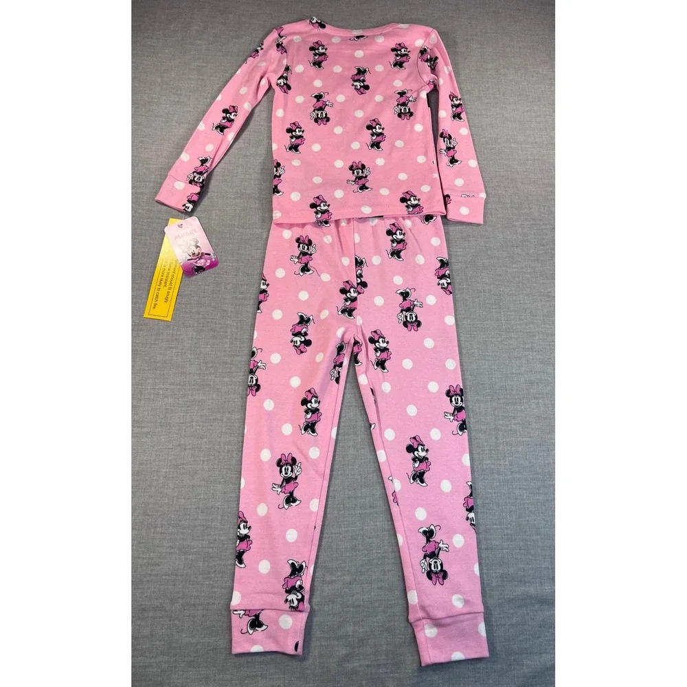Disney Minnie Mouse Pink Polka Dot 2-Piece Cotton Pajama Set Kids Size 5T NEW